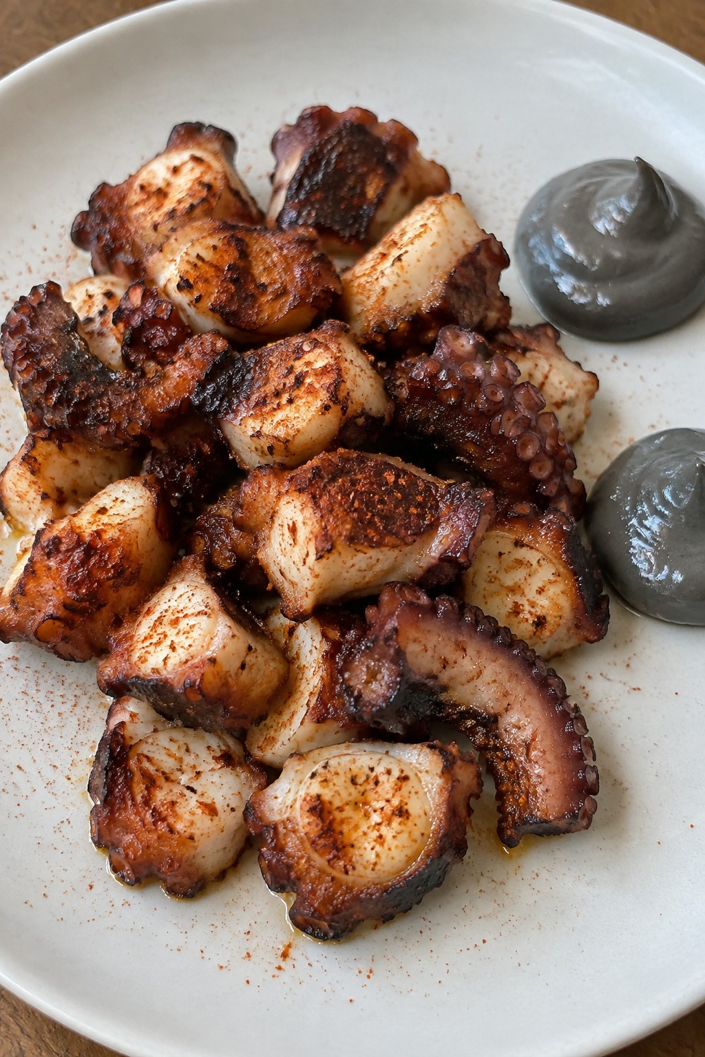 Charred Octopus Bites with Smoked Paprika and Black Garlic Aioli