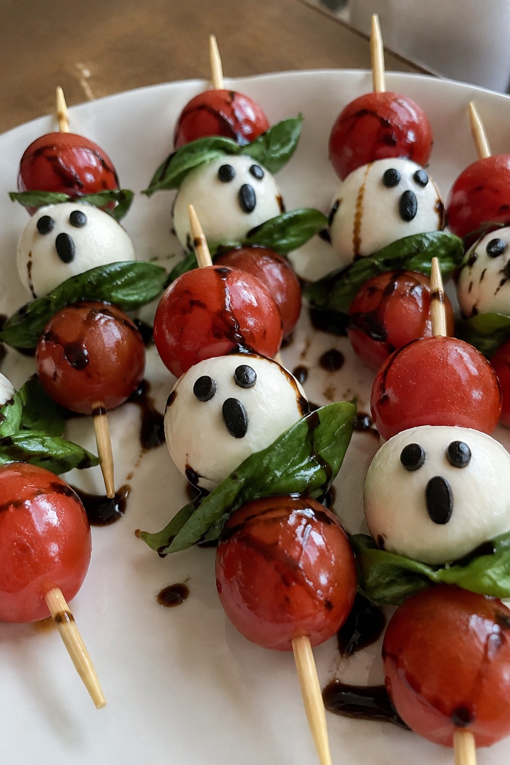 Ghostly Caprese Skewer Stacks