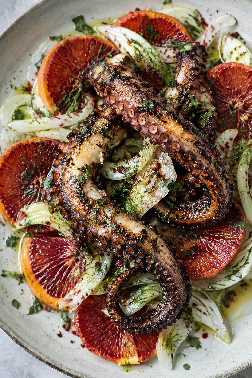 Charred Octopus with Blood Orange and Fennel Salad