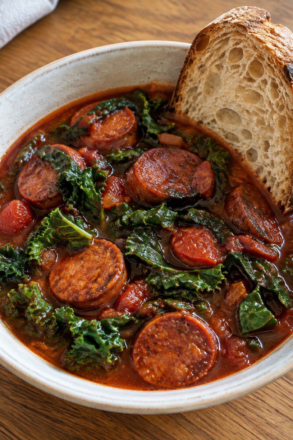 Spicy Chorizo and Kale Stew with Crusty Sourdough