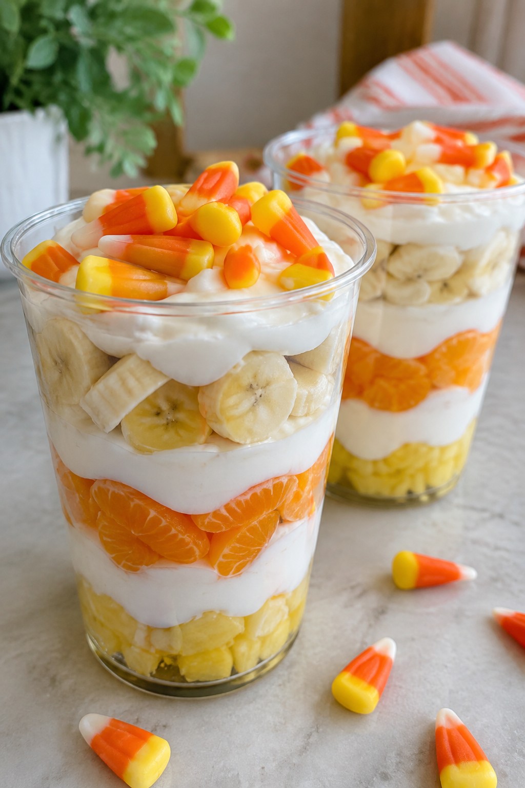 Candy Corn Parfait Cups with Yogurt and Fruit