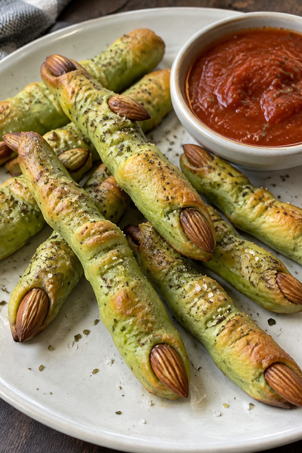 Witch Finger Breadsticks with Marinara Sauce