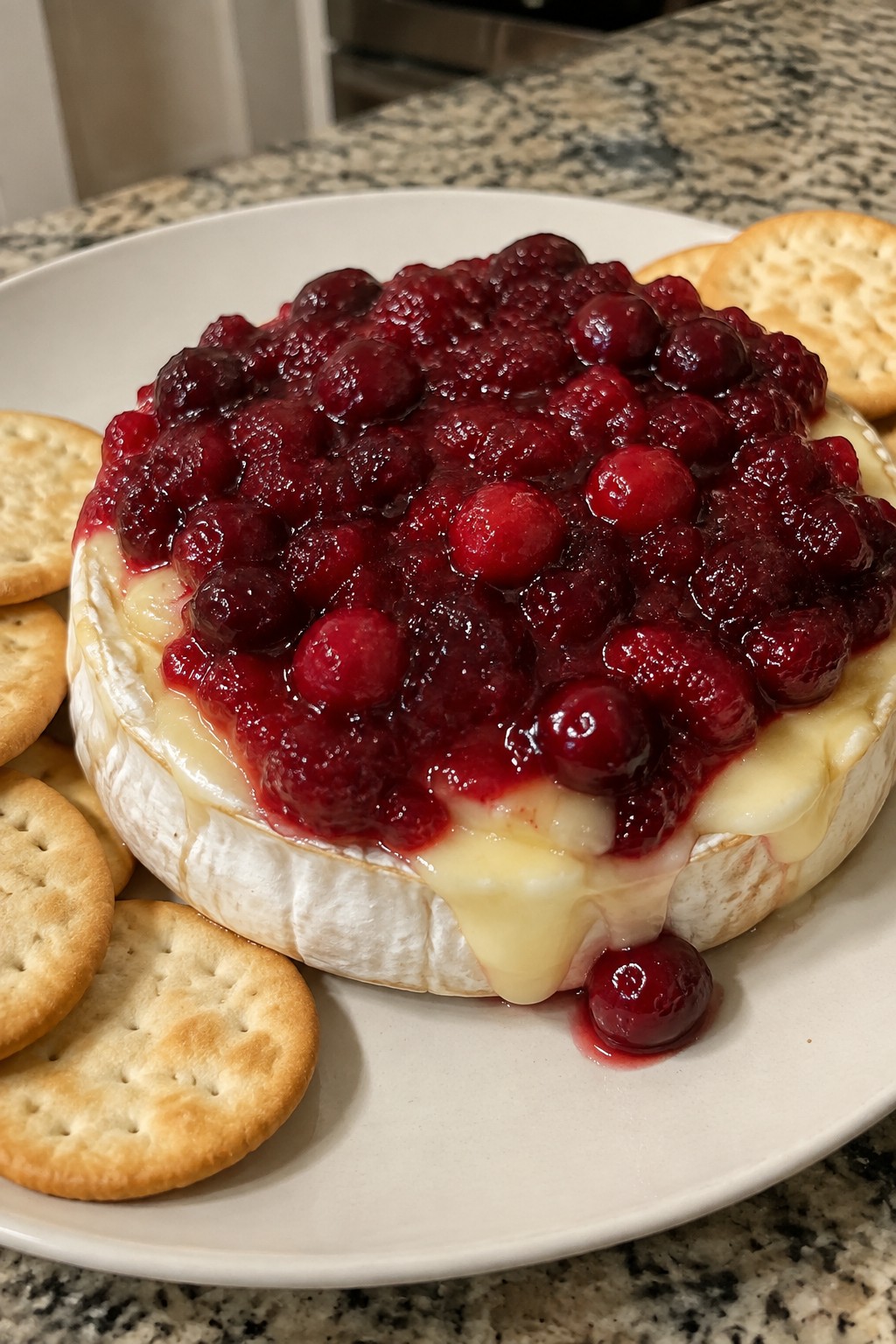 Ghostly Baked Brie with Cranberry Compote and Crackers