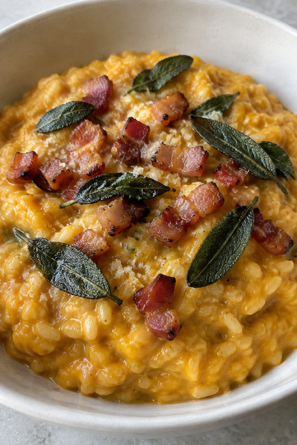 Pumpkin Spice Risotto with Crispy Sage and Pancetta
