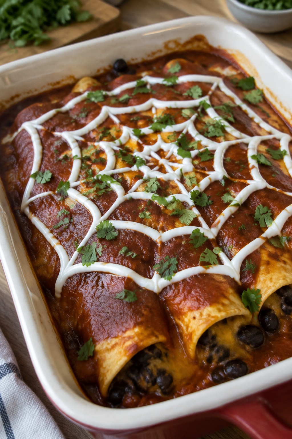 Spiderweb Black Bean Enchiladas