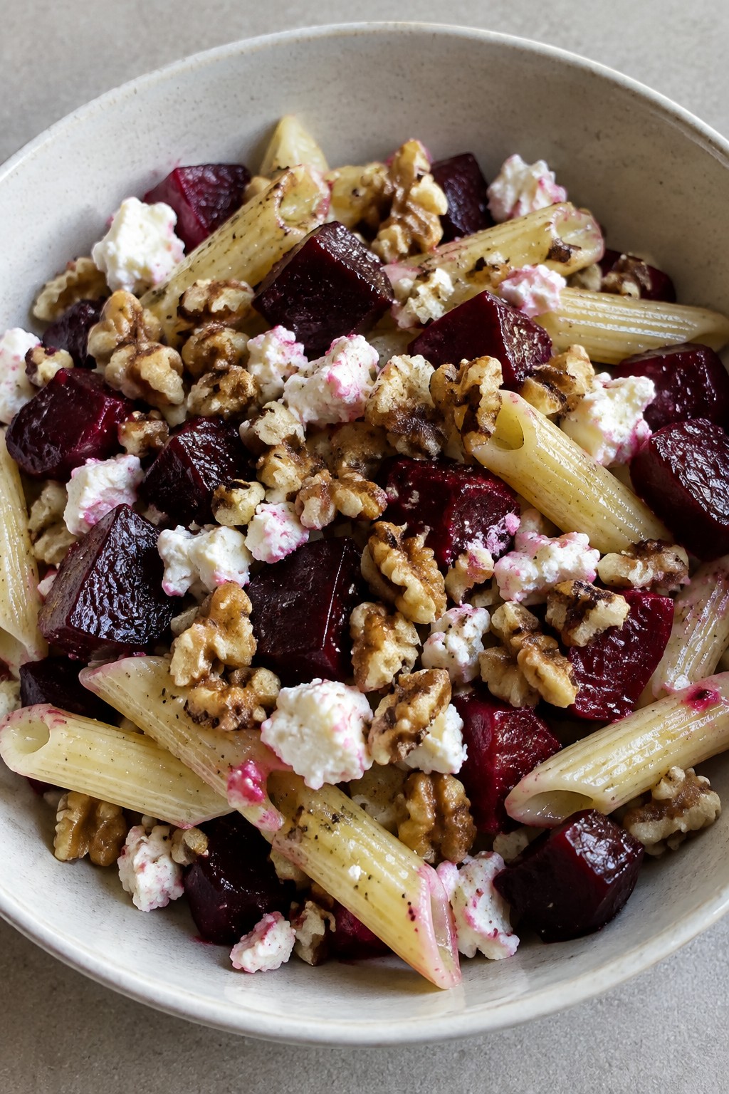 Roasted Beet and Goat Cheese Penne with Walnuts