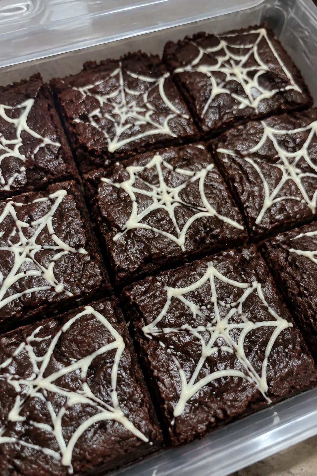 Chocolate Spiderweb Fudge Brownies