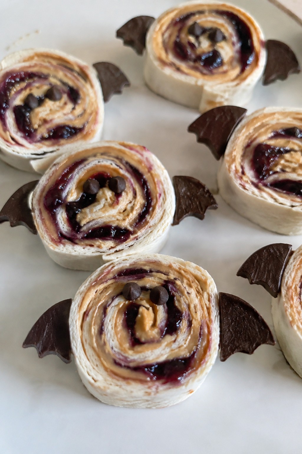 Bat-Shaped PB&J Pinwheels