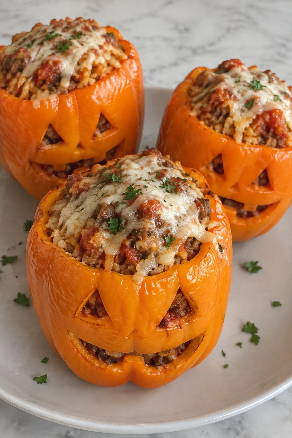 Jack-o'-Lantern Sausage-Stuffed Peppers
