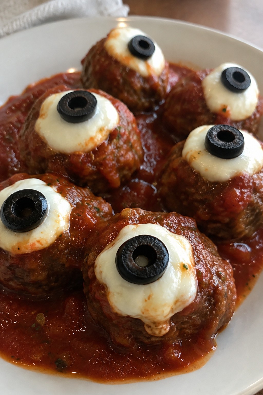 Meatball Eyeballs in Marinara Sauce