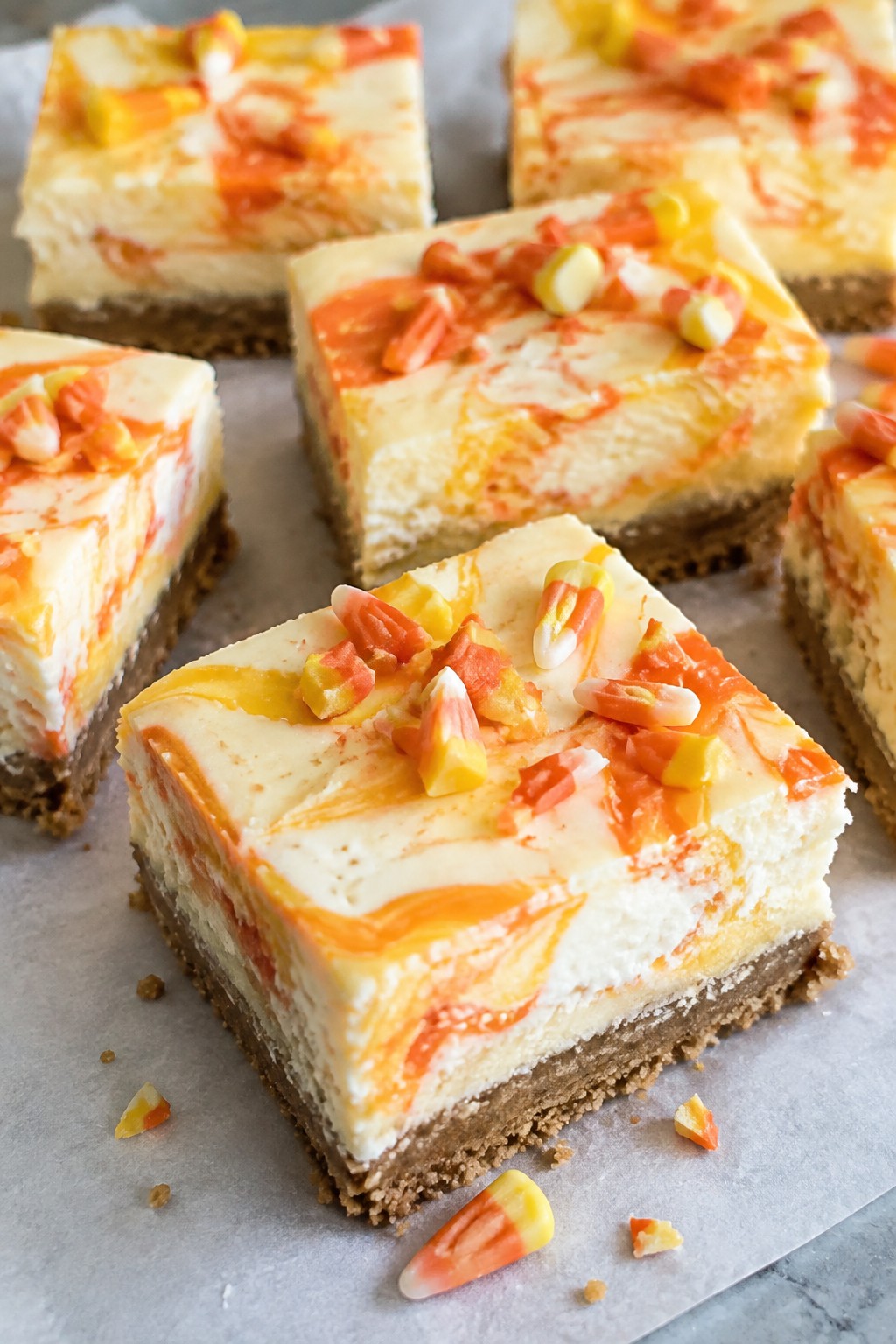Candy Corn Swirl Cheesecake Bars