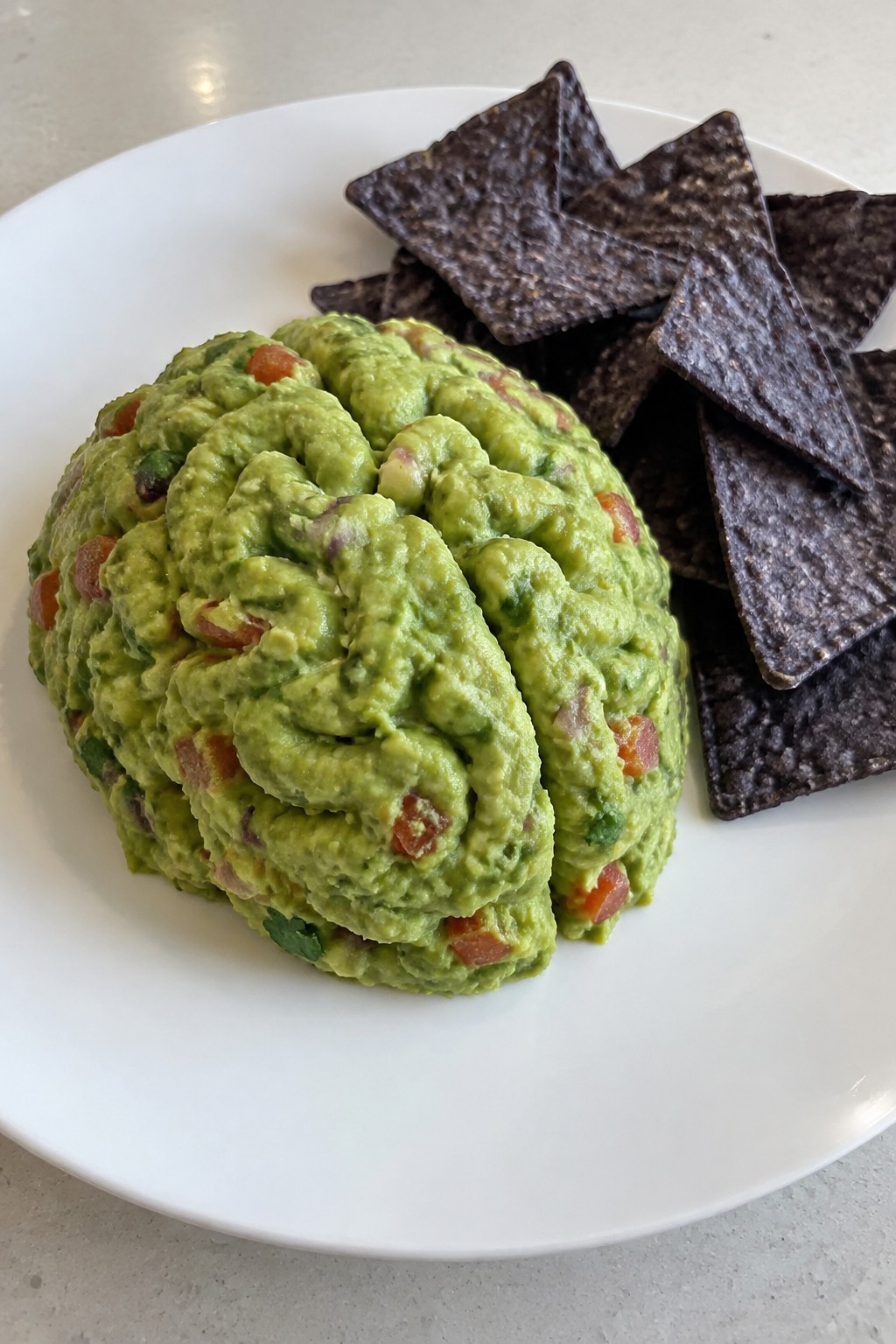 Zombie Brain Guacamole with Blue Corn Chips