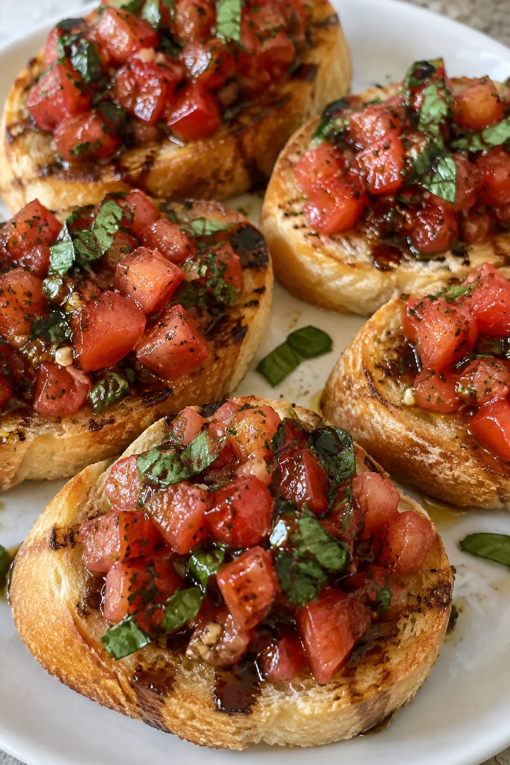 Bloody Tomato Basil Bruschetta on Toasted Rounds