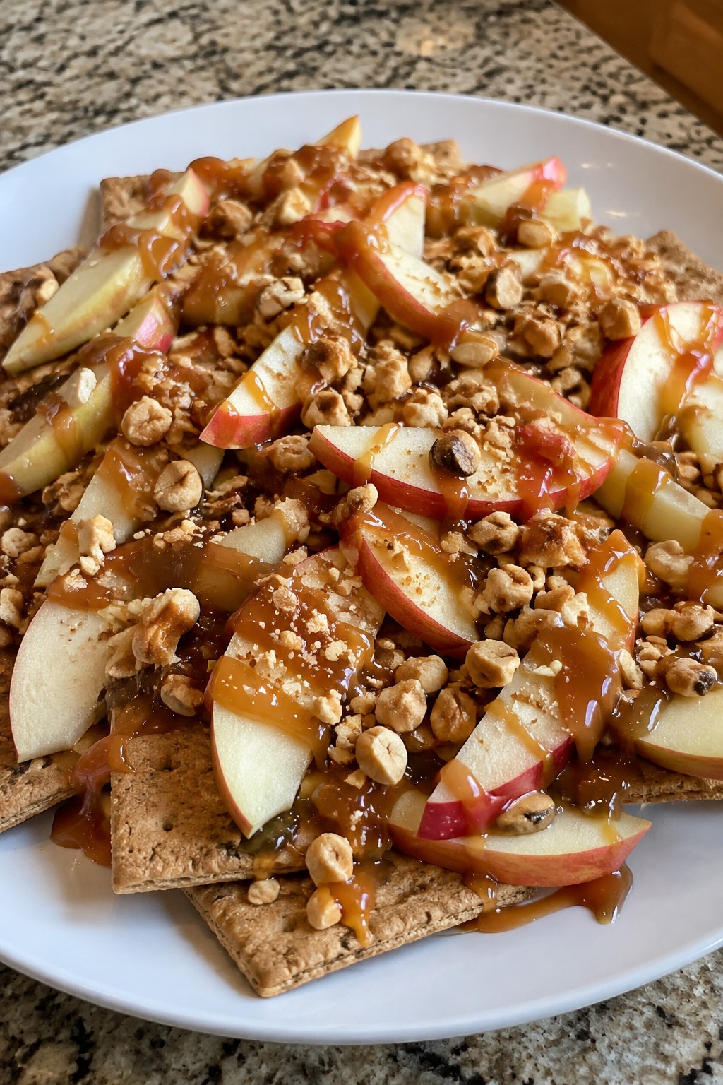 Caramel Apple Cracker Nachos with Peanuts
