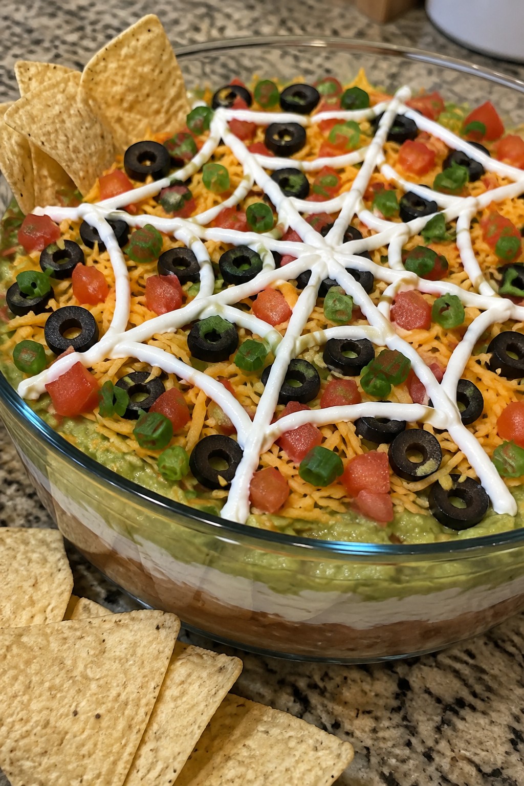 Spiderweb Seven-Layer Dip with Tortilla Chips
