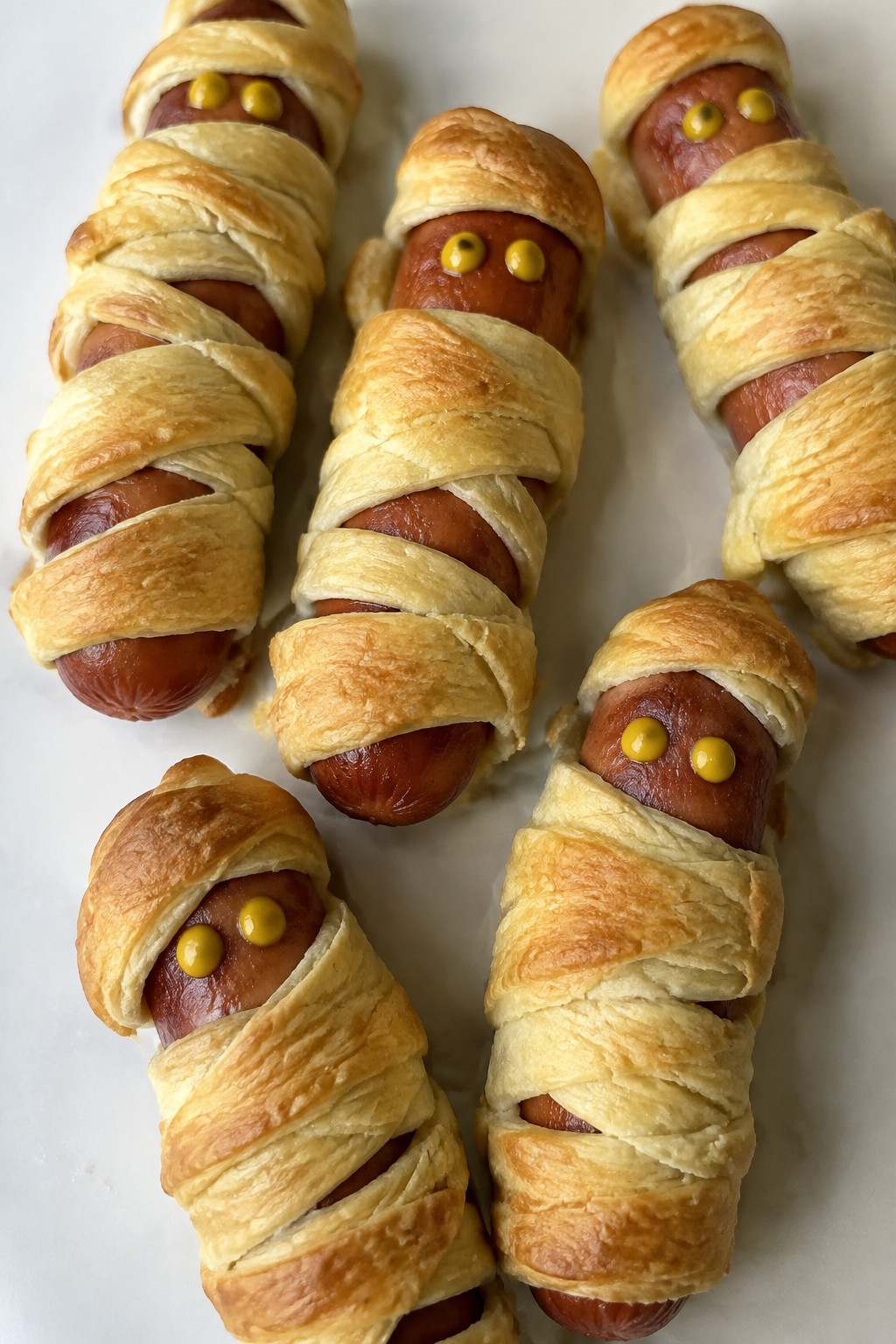Spooky Mummy Hot Dogs in Crescent Rolls