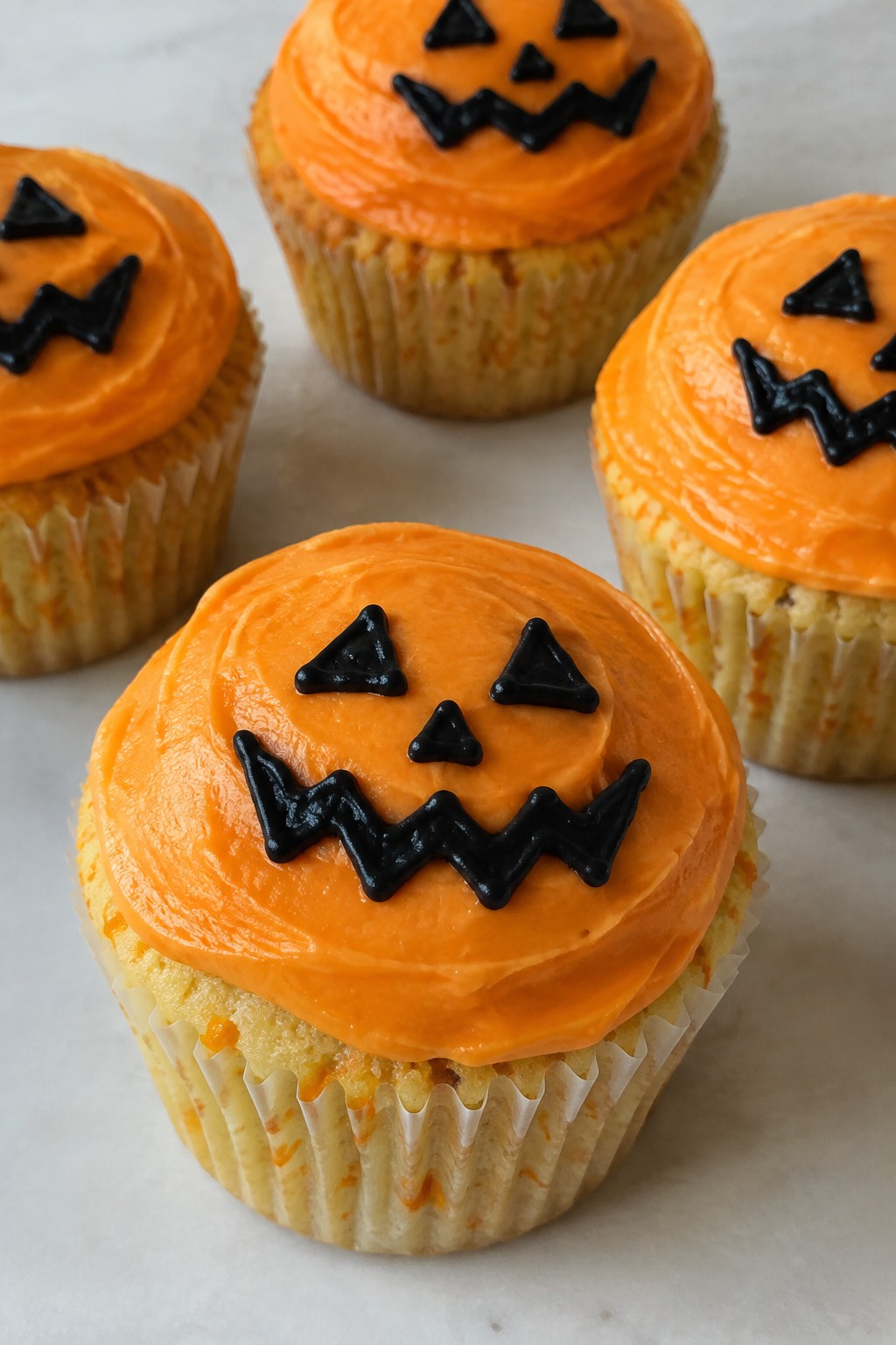 Jack-o'-Lantern Orange Cupcakes