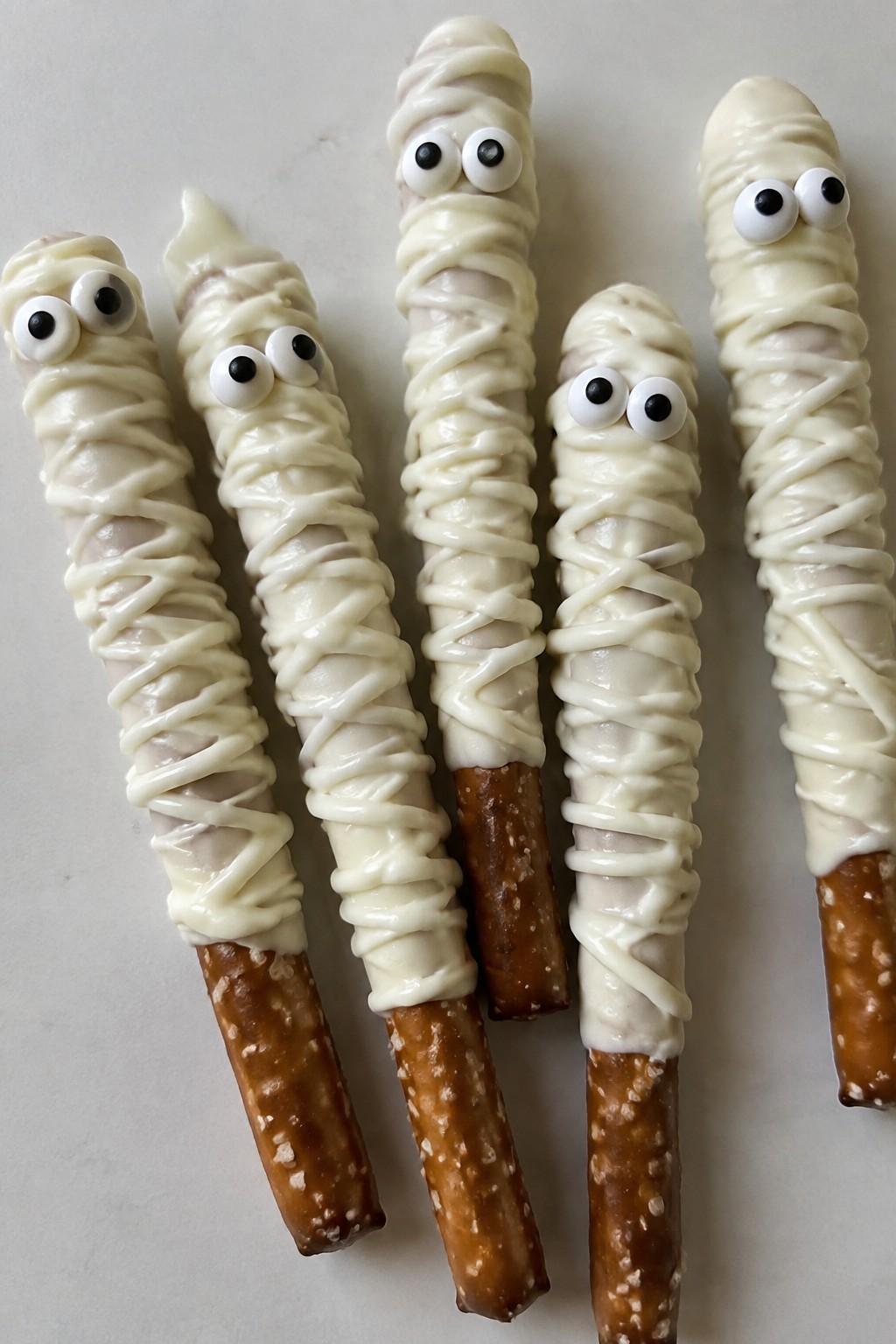Mummy-Wrapped Pretzel Rods