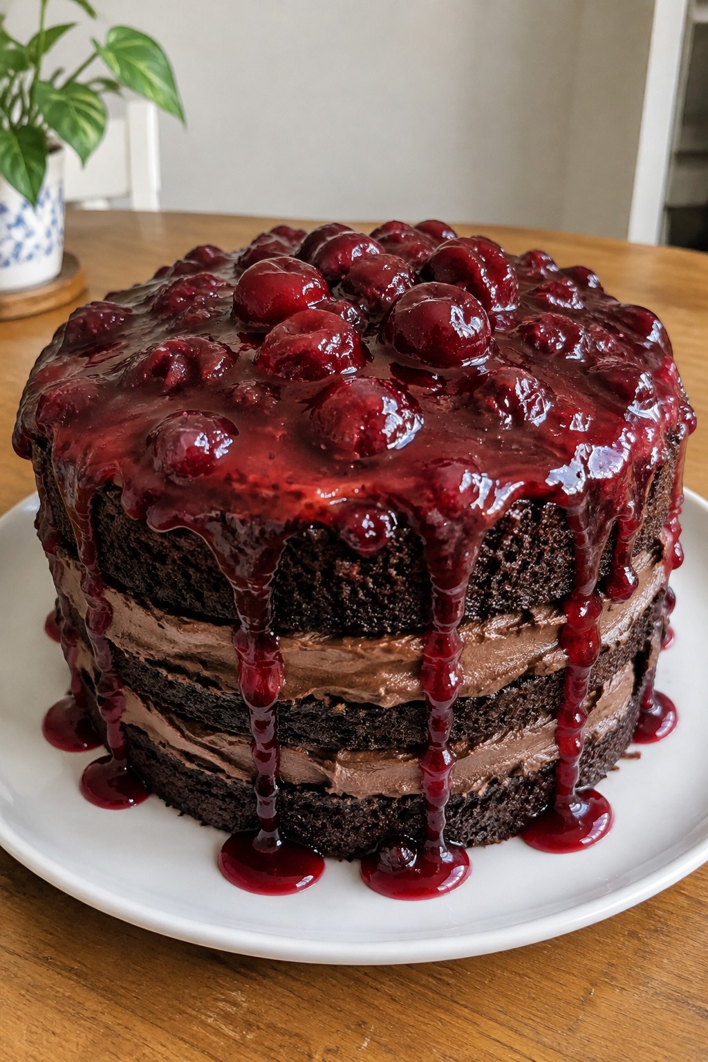 Blood-Drip Cherry Chocolate Truffle Cake