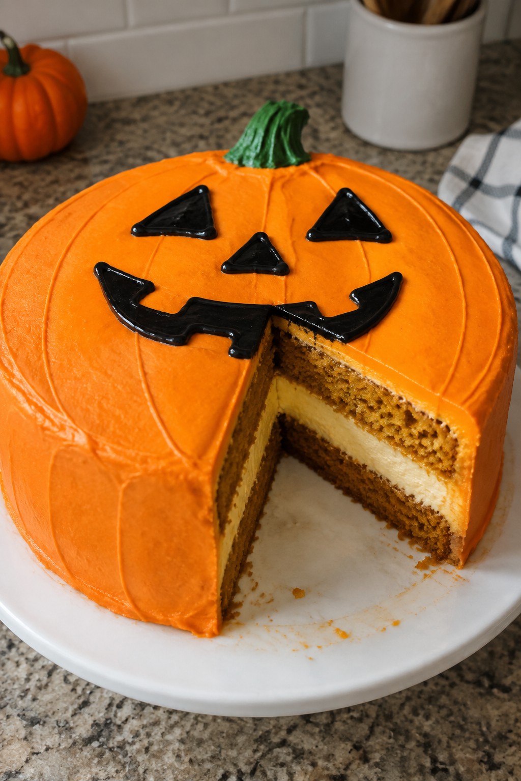 Jack-o’-Lantern Pumpkin Cheesecake Cake