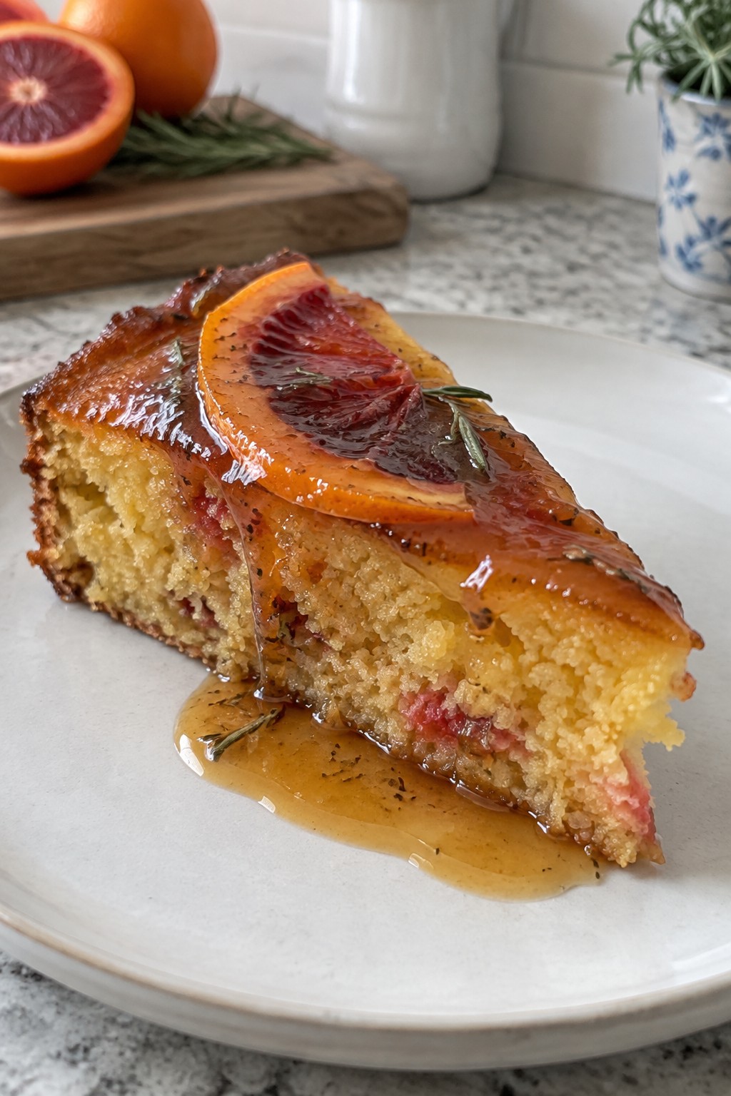 Blood Orange Olive Oil Cake with Rosemary Caramel
