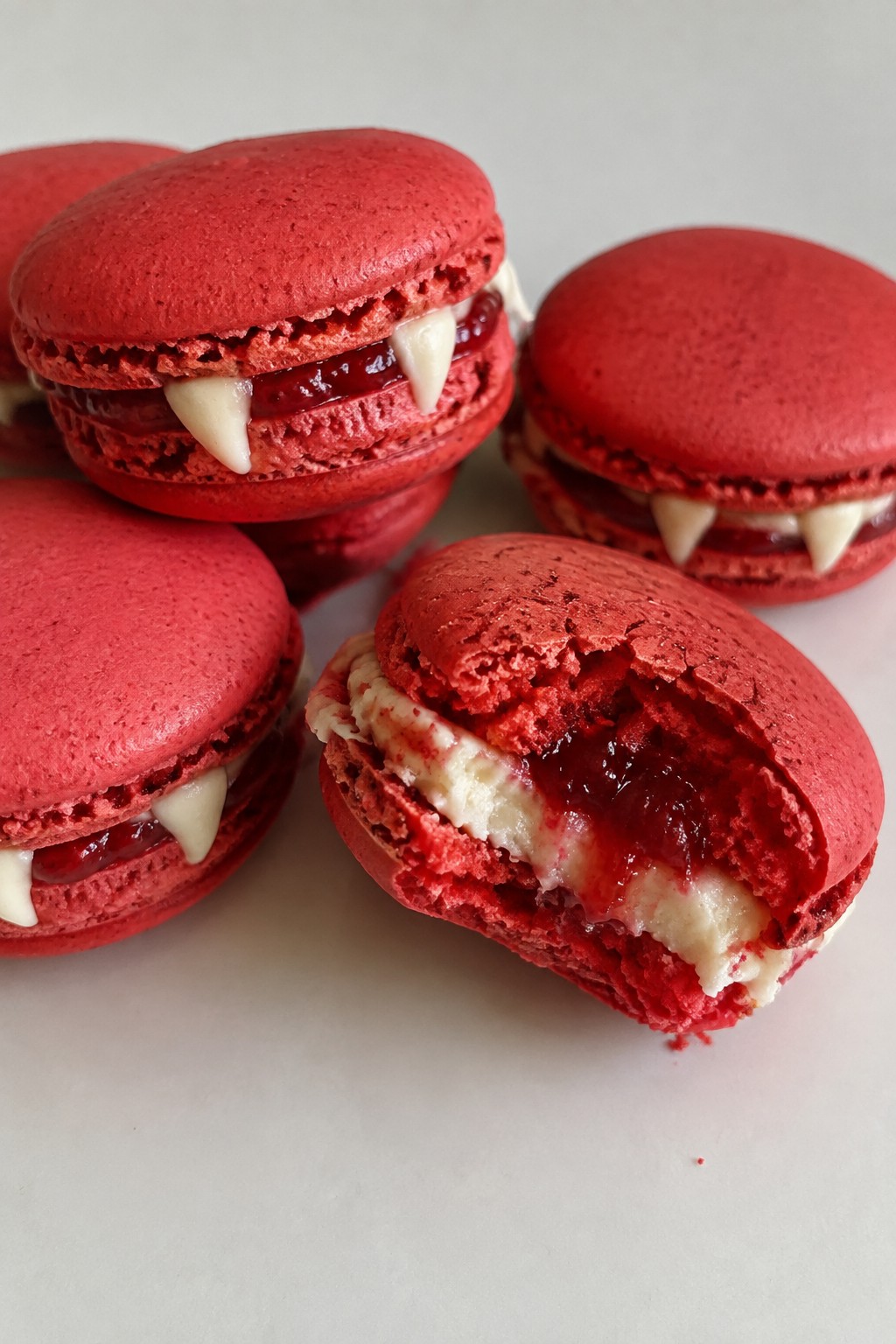 Vampire Bite Strawberry Macarons