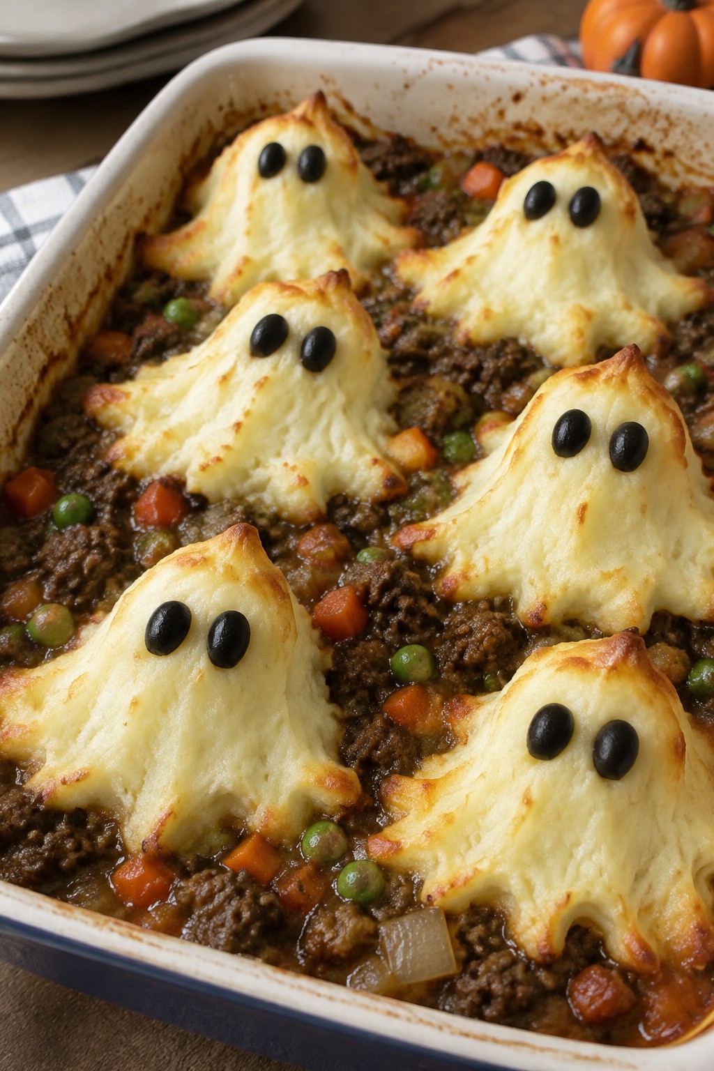 Ghostly Shepherd's Pie with Mashed Potato Topping