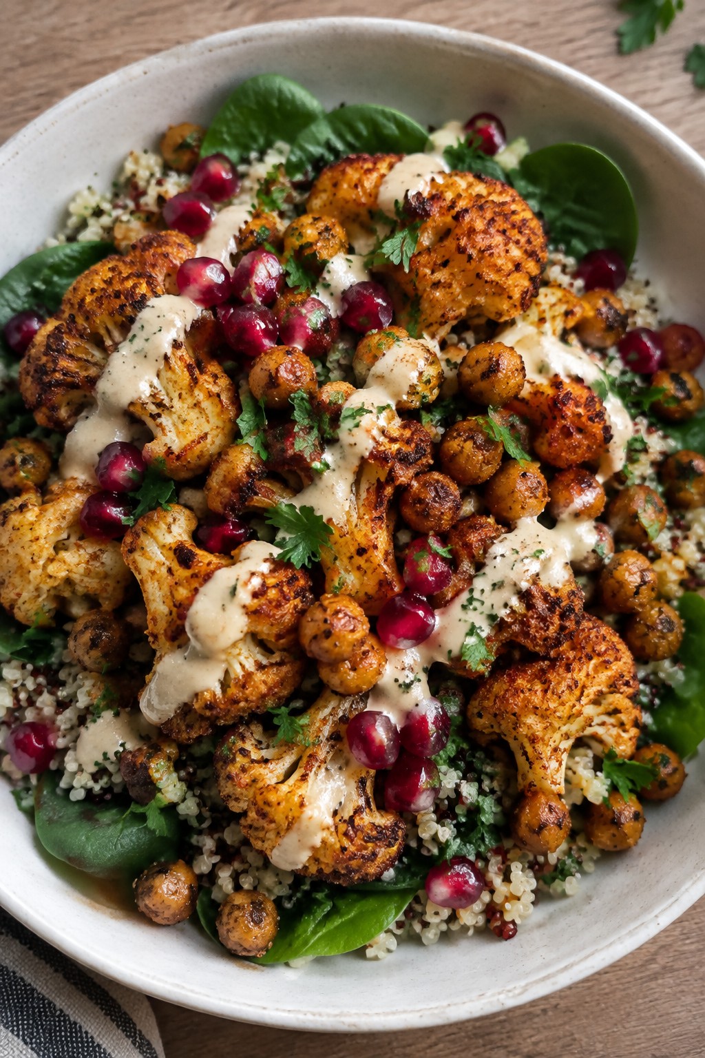 Roasted Cauliflower and Chickpea Bowls with Tahini Drizzle