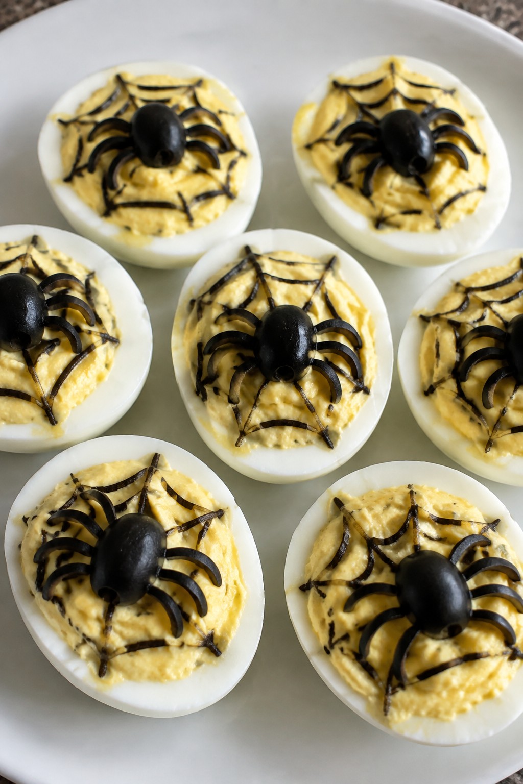 Spiderweb Deviled Eggs with Olive Spiders