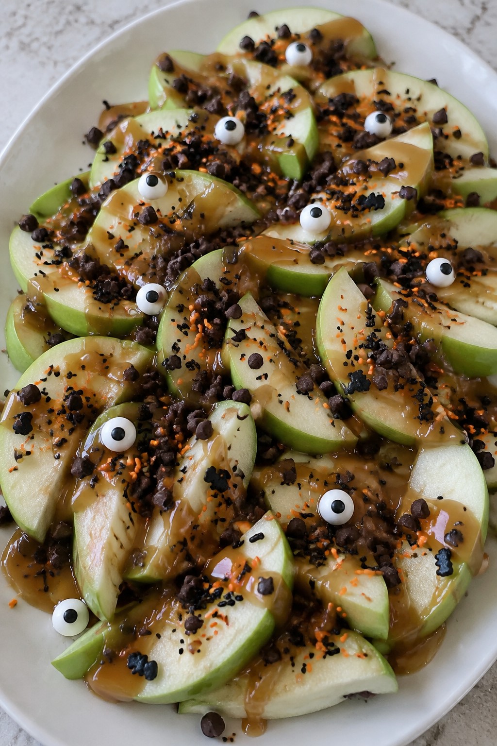 Spooky Caramel Apple Nachos