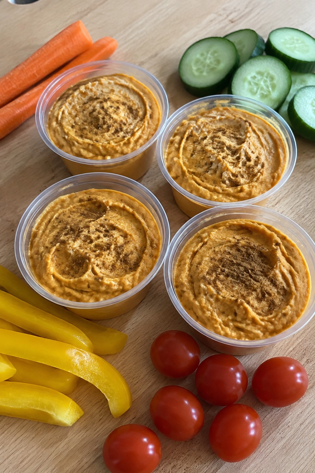 Pumpkin Patch Hummus Cups with Veggie Dippers