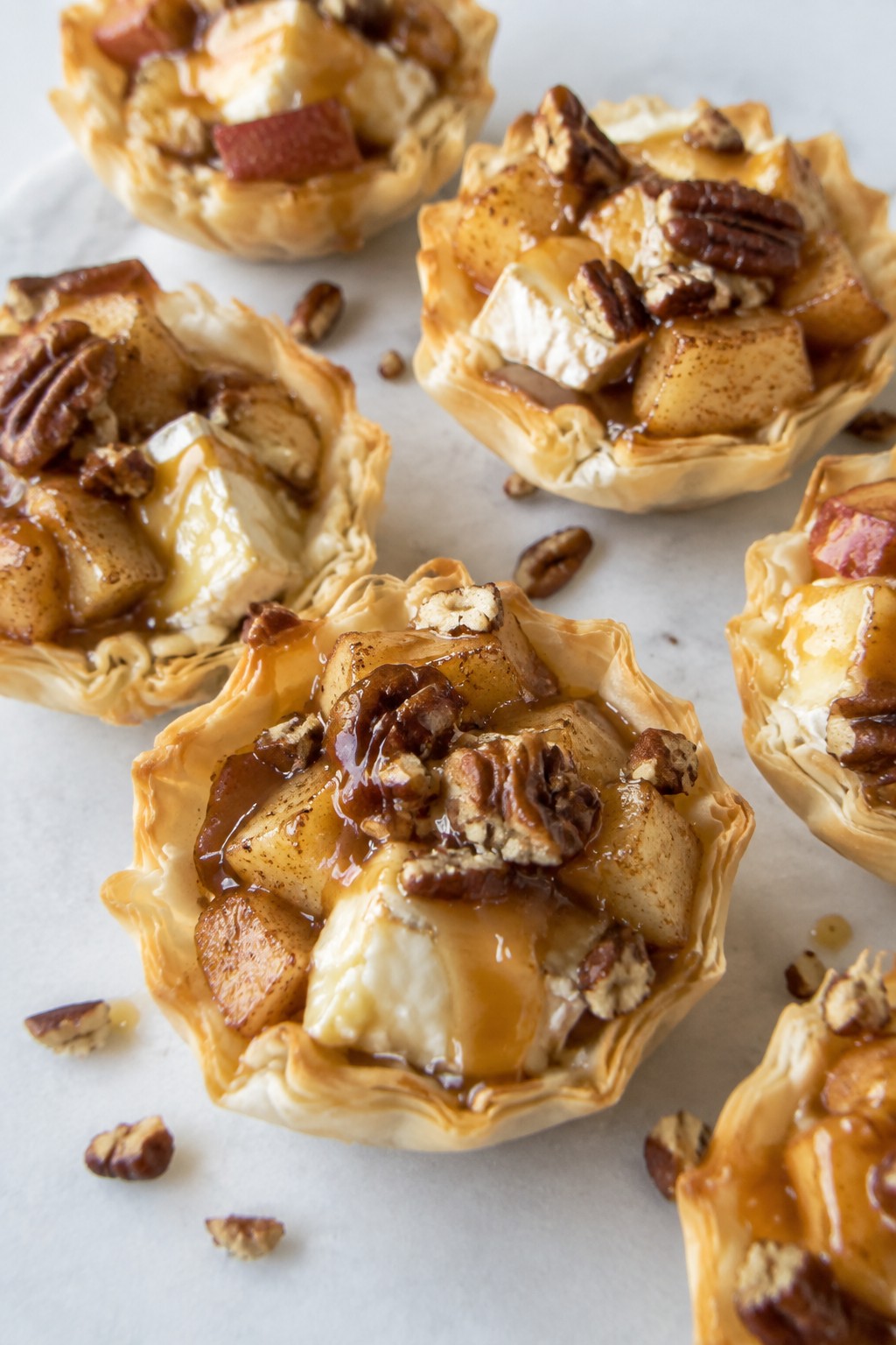 Caramel Apple Brie Tartlets with Toasted Pecans