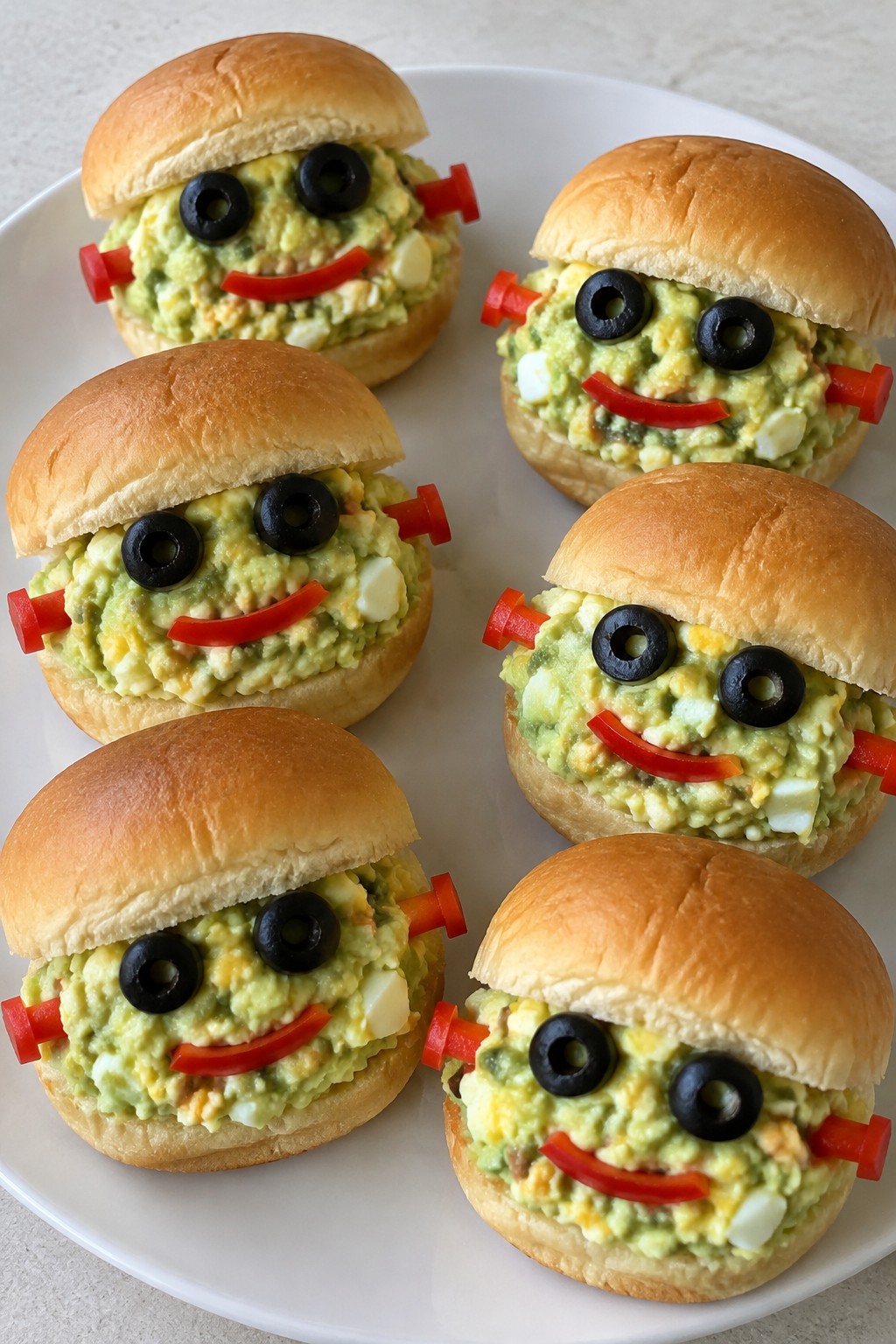 Frankenstein Avocado and Egg Salad Sliders