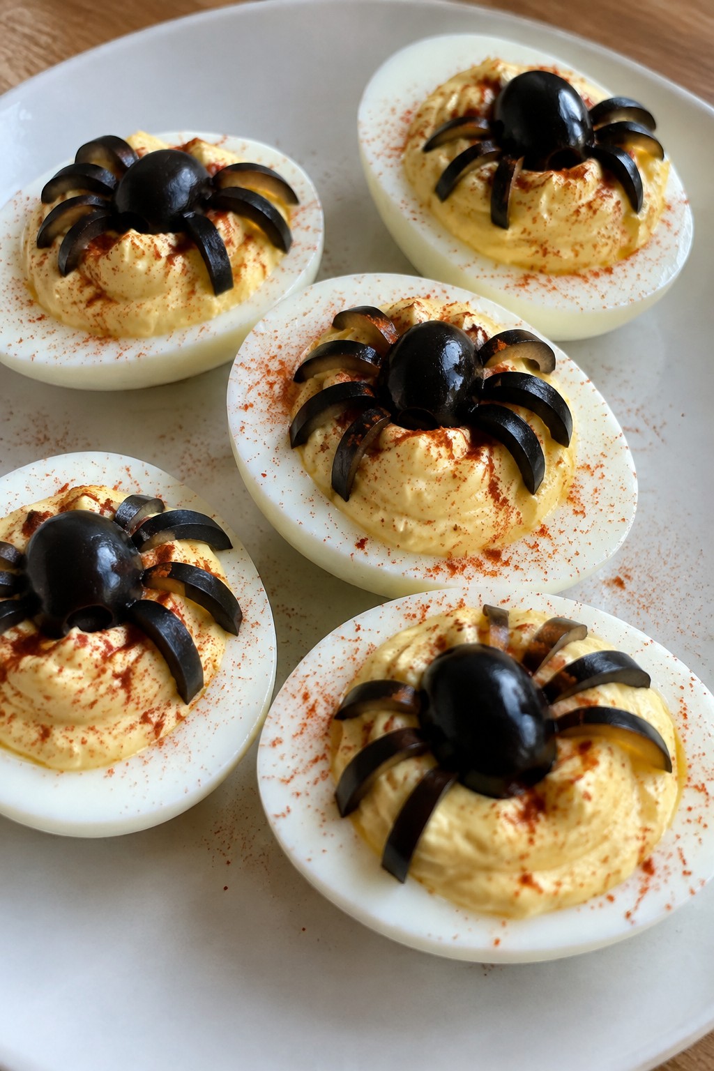 Ghostly Deviled Eggs with Black Olive Spiders