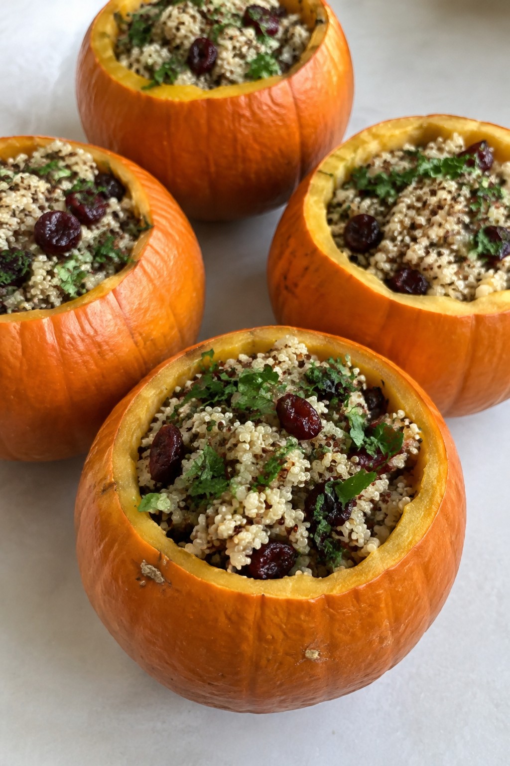 Spooky Stuffed Mini Pumpkins with Quinoa and Cranberries