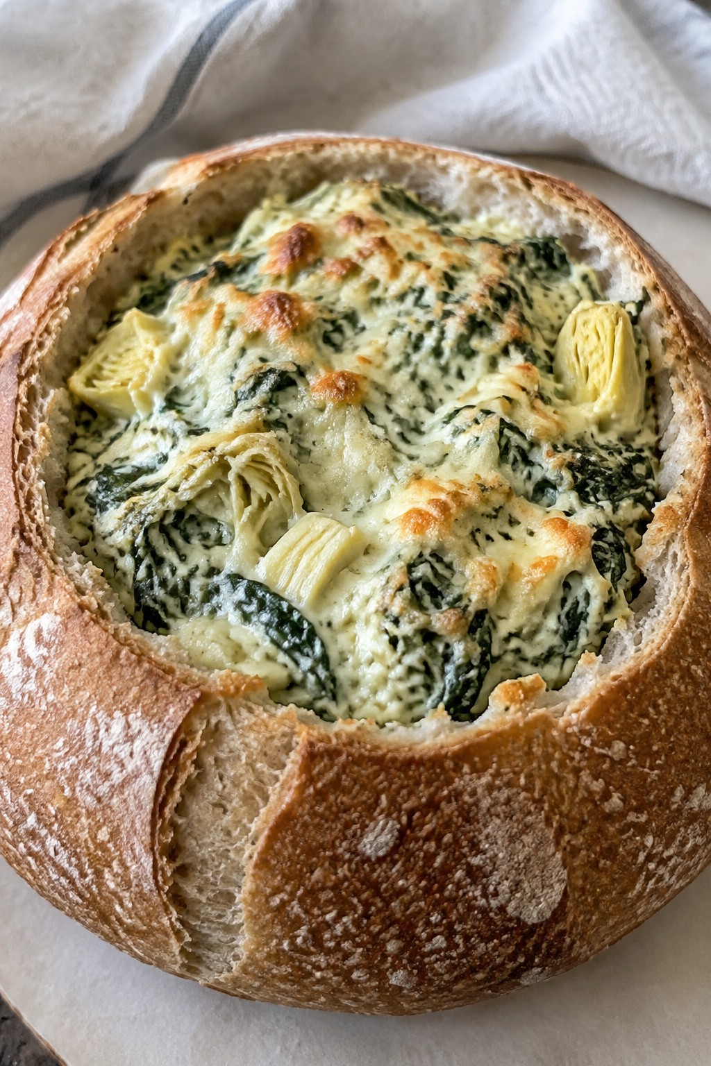 Cauldron Spinach Artichoke Dip in a Bread Bowl
