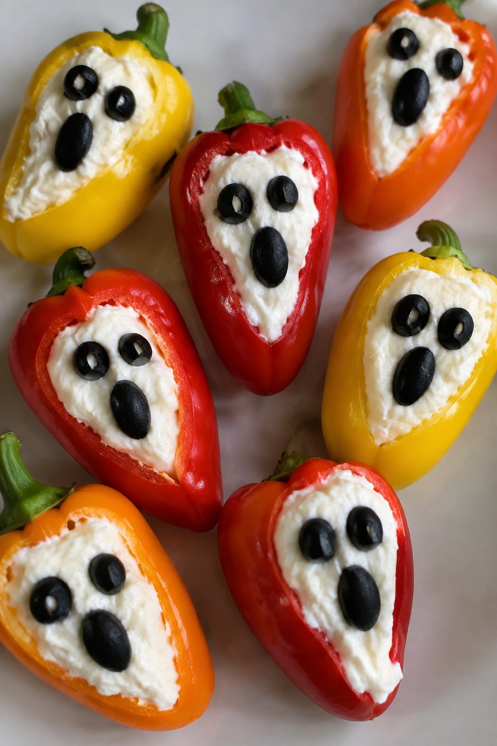 Ghostly Cheese-Stuffed Mini Peppers