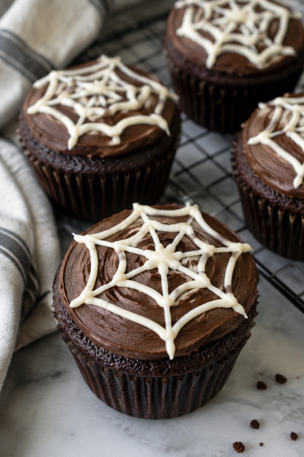 Spiderweb Chocolate Cupcakes