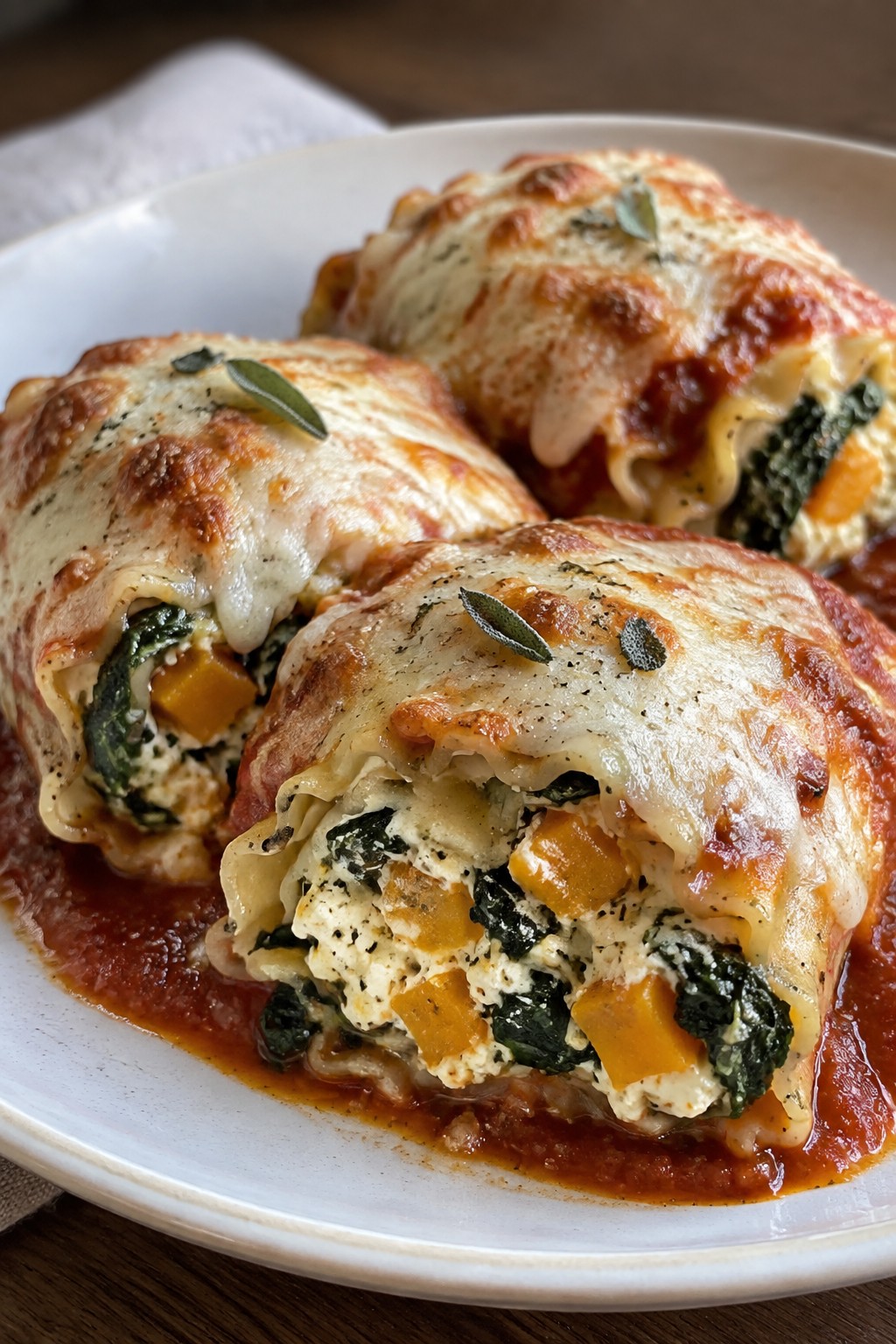 Butternut Squash and Spinach Lasagna Rolls
