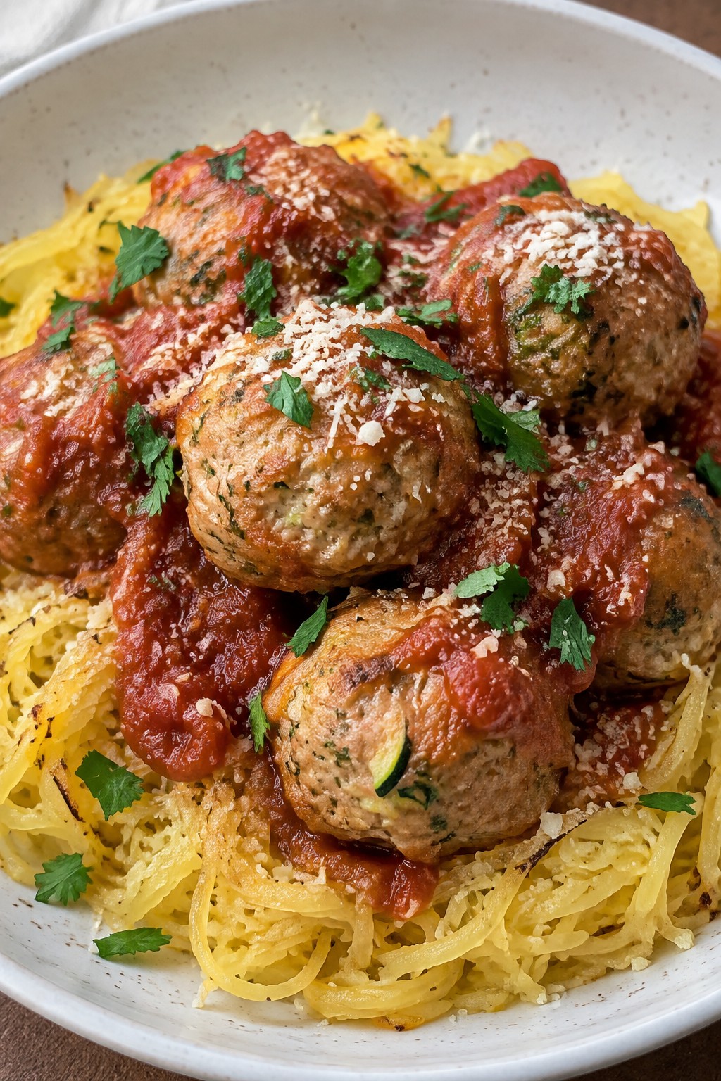 Turkey Zucchini Meatballs with Spaghetti Squash