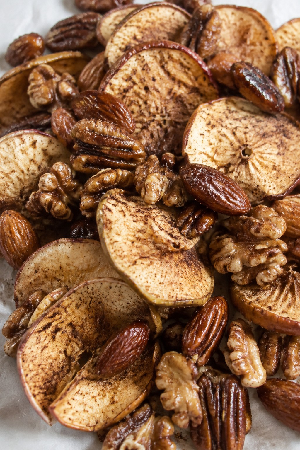 Cinnamon Roasted Apple Chips with Nut Clusters