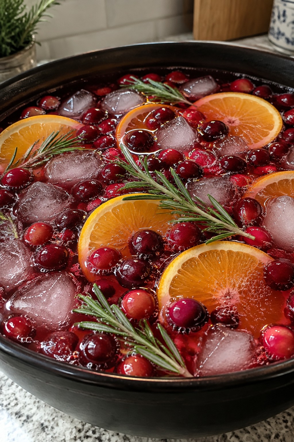 Sparkling Cranberry Rosemary Cauldron Punch