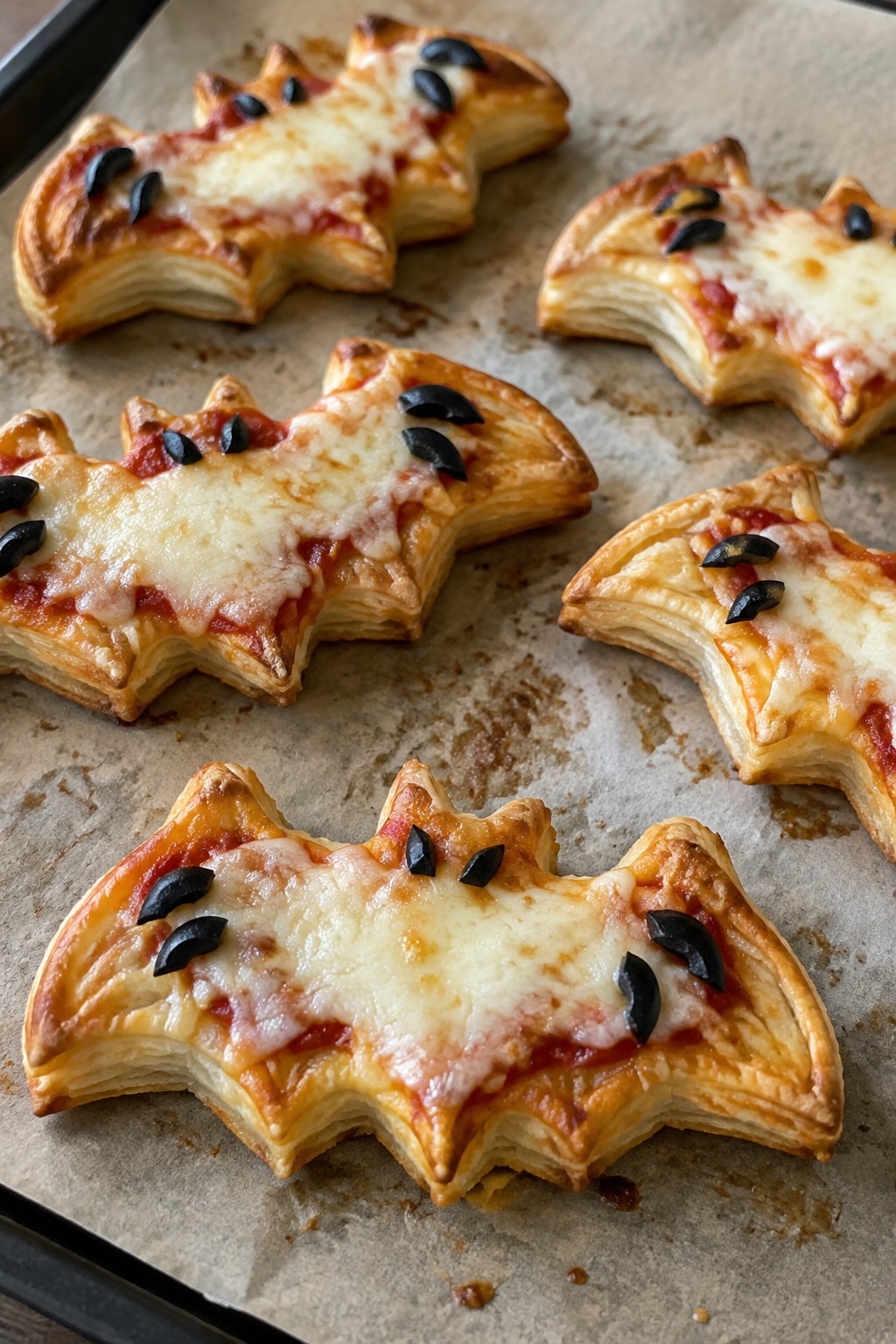Bat-Shaped Puff Pastry Pizza Bites