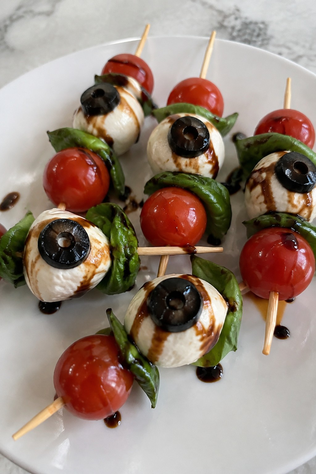 Eyeball Caprese Skewers with Balsamic Glaze