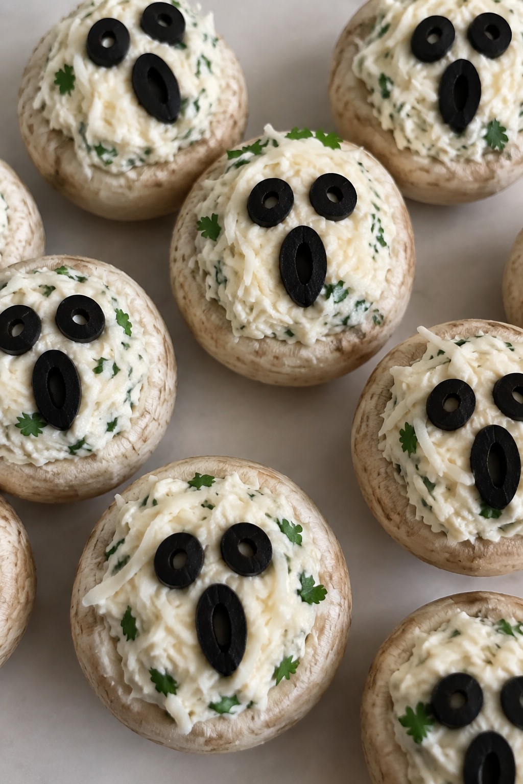 Ghostly Cheese-Stuffed Mushrooms