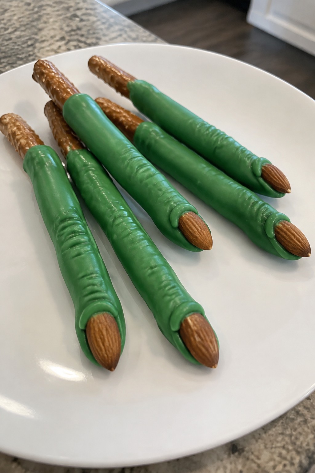 Witch Finger Pretzel Rods with Almond Nails