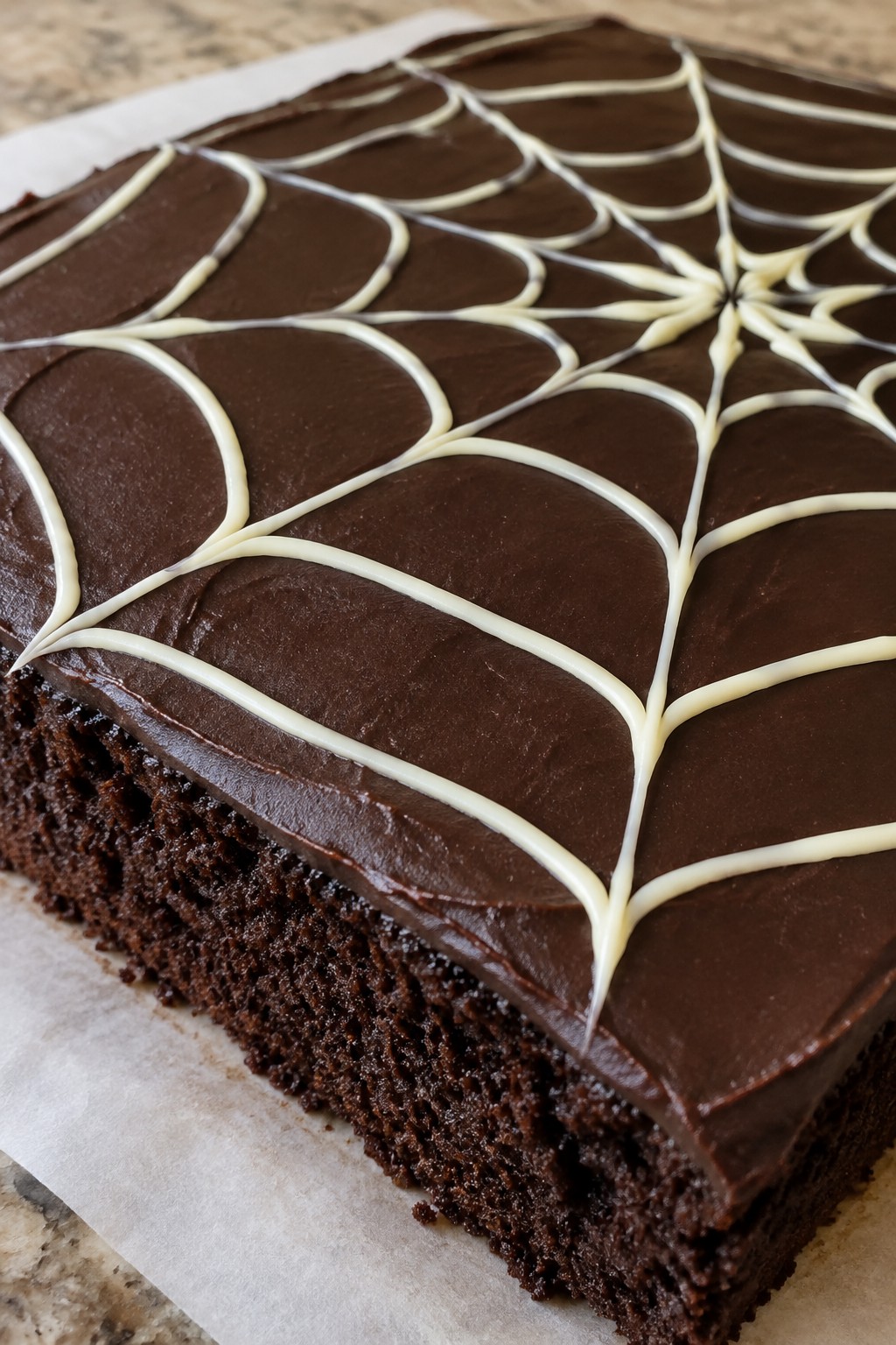 Spooky Spiderweb Fudge Sheet Cake