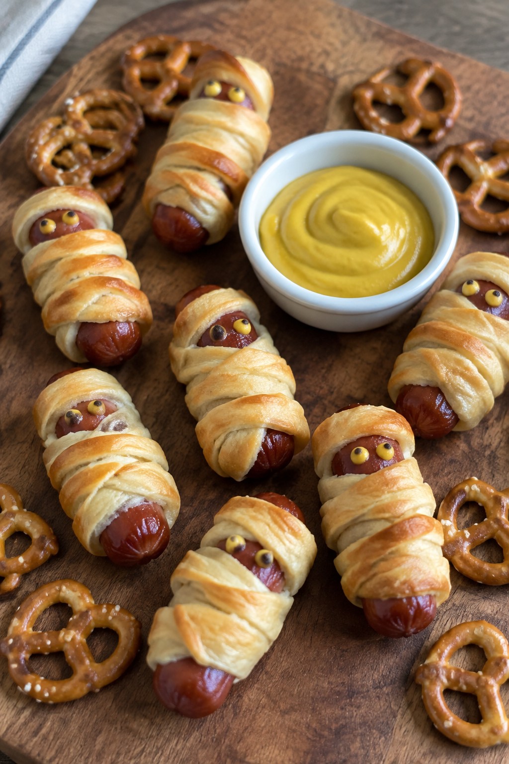 Mummy Wrapped Sausage and Mustard Board