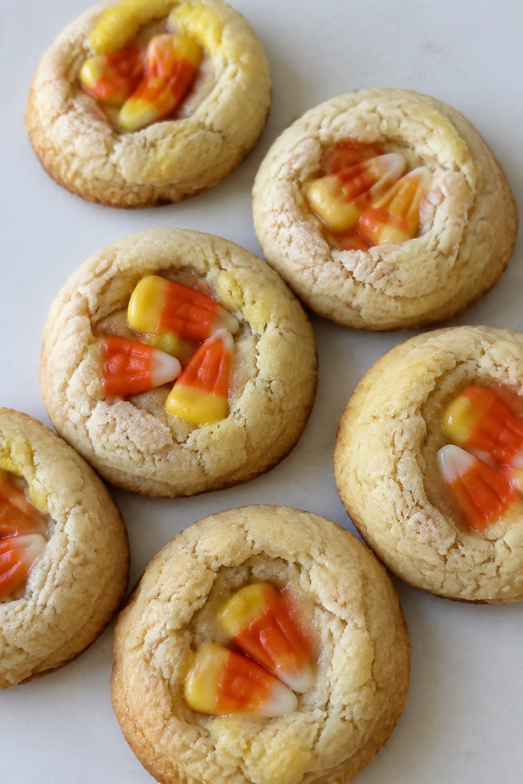 Candy Corn Stuffed Thumbprint Cookies