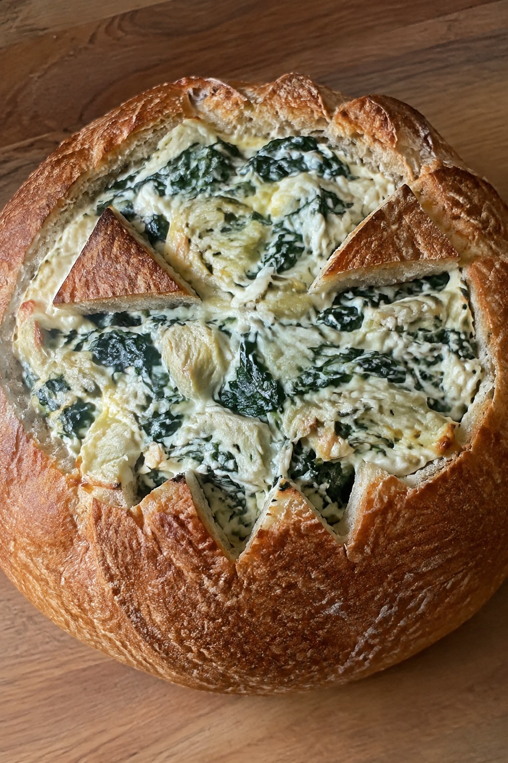 Spooky Spinach Artichoke Dip Bread Bowl